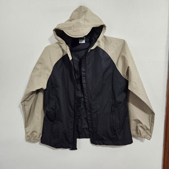 Nike Windbreaker Size Small Women’s Jacket Full Zip Hood Pockets Black/Tan - Picture 2 of 4